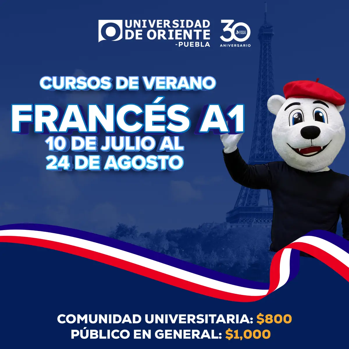 Curso de verano de Francés A1 en Universidad de Oriente Puebla, del 10 de julio al 24 de agosto de 2026